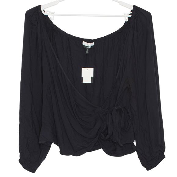 NWT Eloquii Wrap Top Academia Minimalist Whimsigoth Cottage Romantic Black 22 - Picture 1 of 6